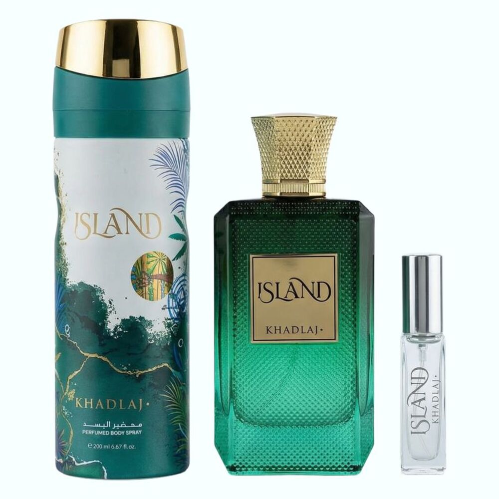 Khadlaj Island Gift Set  for Unisex (3.4 EDP + 6.8 DEO + 0.34 EDP) - New